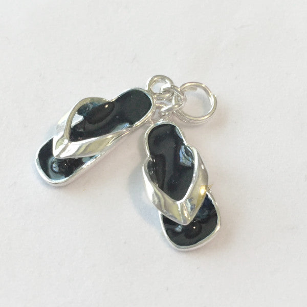 Black Enamel and Sterling Silver Flip Flops Charm