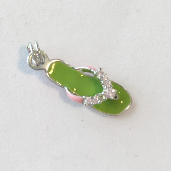 Pink and green enamel sterling sandal charm