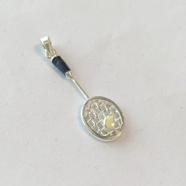 Tennis racquet and ball charm with enamel grip and ball