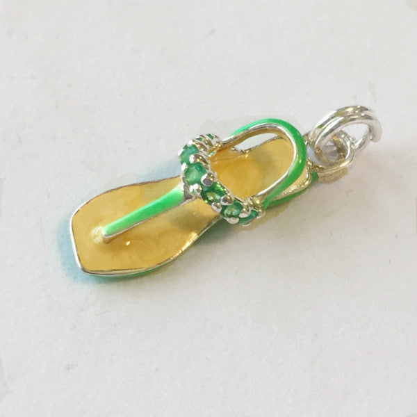 Sterling Silver With Green and Yellow Enamel T-Strap Sandal Charm