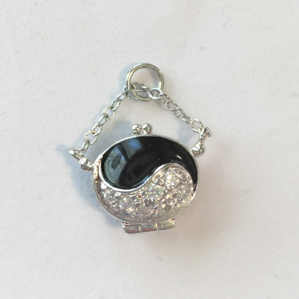 Black Enamel and Sterling Silver Purse Charm