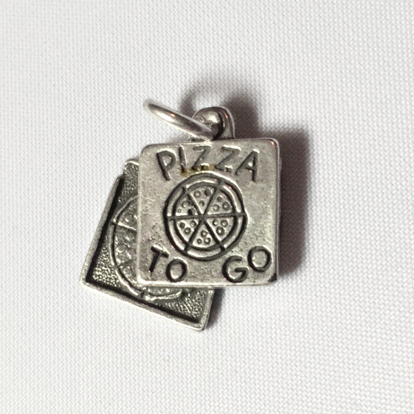 Sterling silver pizza to go box charm