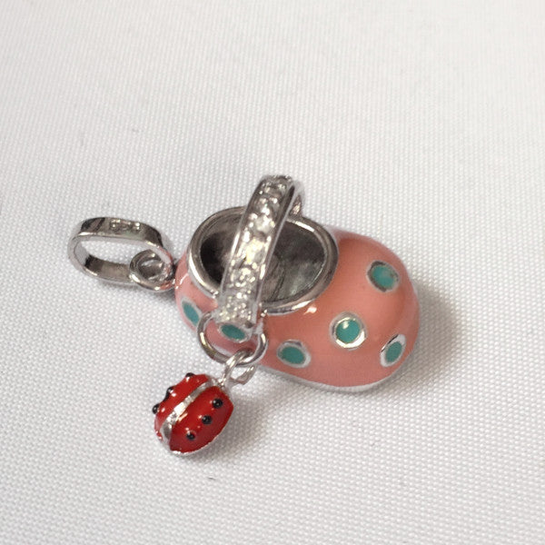 Sterling silver and enamel pink baby shoe charm