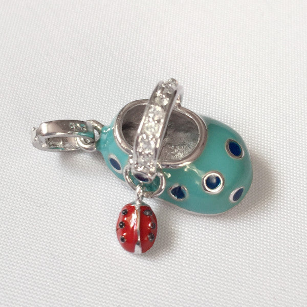 Sterling silver and enamel blue baby shoe charm